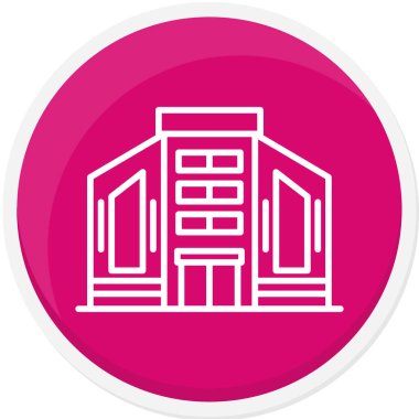 Beyaz çizgi ev simgesi uzun gölgeli izole edilmiş. ev sembolü. Pembe daire düğmesi. vektör illüstrasyonu