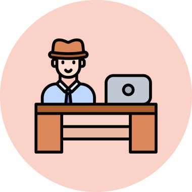 Bilgisayarlı ve şapka vektör illüstrasyon tasarımlı adam