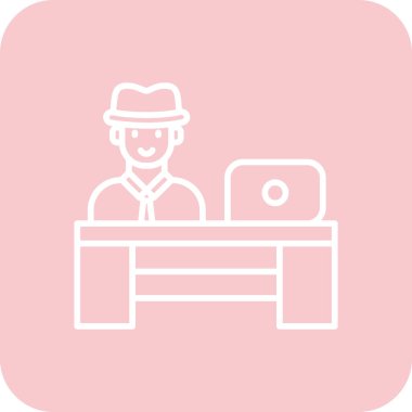 Şapkası ve dizüstü bilgisayarı olan bir adamın vektör çizimi