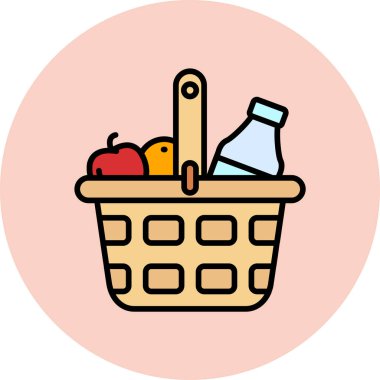 Meyve ikonlu sepet, vektör