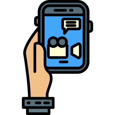 Akıllı saat ikonu el ele tutuşuyor. Akıllı telefon simgesine sahip akıllı telefonu tutan el çizgisi düz izole edilmiş