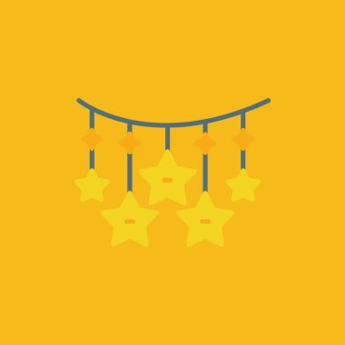 Sarı yıldızların mavi arka planda asılı sarı ipleri vardır.