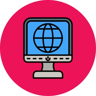 Küresel bilgisayar monitörü. Web simgesi vektör illüstrasyonu
