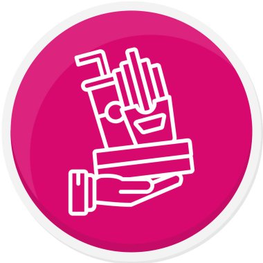 Beyaz el, kan ve kan ikonlu uzun gölgeli bir termometre tutuyor. Çember düğmesi. vektör illüstrasyonu