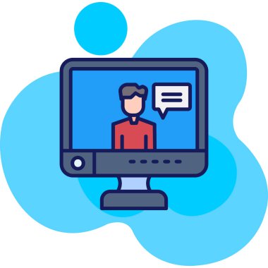 Konuşma baloncukları ve sohbet vektörü çizimi olan dizüstü bilgisayar