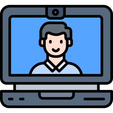 Video konferansı simgesi renk ana hatları vektörü