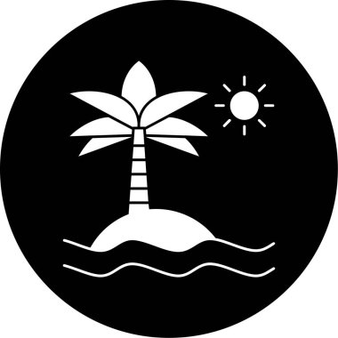 Palmiye ağacı, sahil, sahil ve güneş ikonu