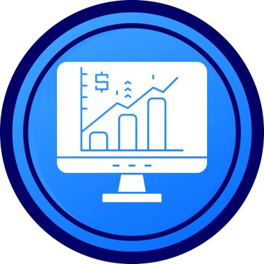 Grafik çizelgesi simgesi olan bilgisayar monitörü. Laptop vektör logosunun basit bir çizimi. Beyaz arkaplanda izole edilmiş web tasarım şablonu