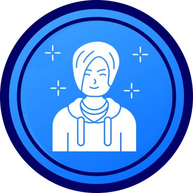 Yuvarlak ikonlu kadın, ana hatlı vektör çizimi tasarımı