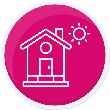 Beyaz Saray ikonu uzun gölgeli. ev sembolü. Pembe daire düğmesi. vektör.