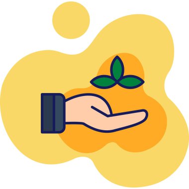 Bir bitki simgesini tutan el, vektör illüstrasyonu