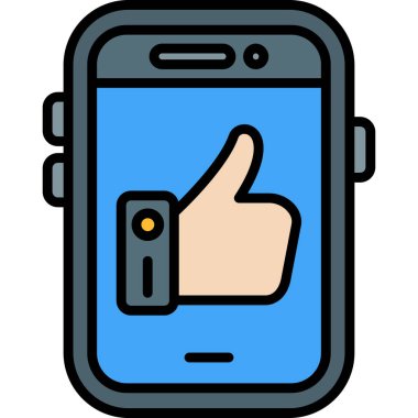 Akıllı telefonlu el başparmakları gösteren hareket vektörü çizimi tasarımı