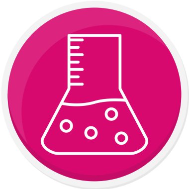 Kimya şişesi vektör simgesi. biçim düz yuvarlak sembol, yuvarlak açılar, pembe arkaplan, beyaz arkaplan.