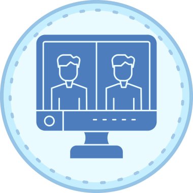 Mavi ve beyaz tişörtlü dizüstü bilgisayarlı bir adamın vektör çizimi