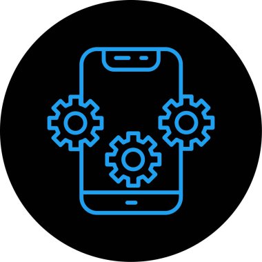 cep telefonu simgesi vektörü. biçim düz yuvarlak sembol, mavi ve gri renkler, beyaz arkaplan