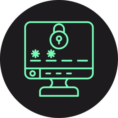 Kalkan simgesi ve vektör illüstrasyonlu bilgisayar monitörü