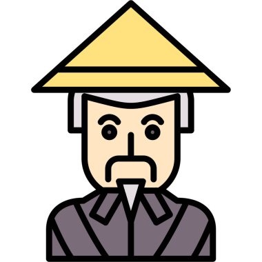 Şapka vektör illüstrasyon tasarımlı Çinli adam karakteri