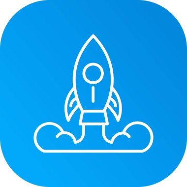 Başlangıç fırlatma simgesi beyaz arkaplanda izole edilmiş ana hatlı roket fırlatması. Yeni bir başlangıçla roket fırlatma. vektör