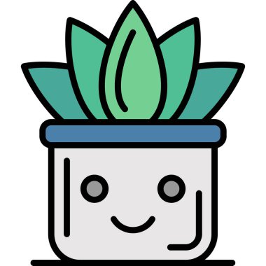 Kaktüs bitki simgesi renk ana hatları vektörü