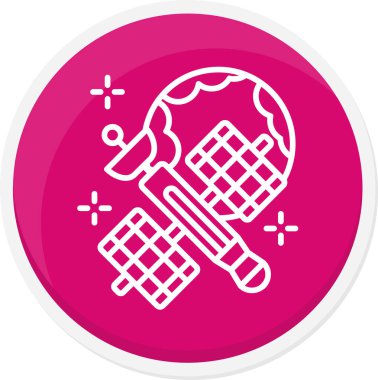 Uzun gölgeli beyaz çizgi buzlu waffle ikonu. Sokak yemeği. Pembe kare düğme. vektör illüstrasyonu.