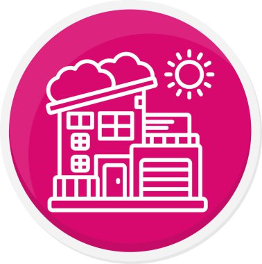 Arka planda bir ev ve bir simge ile uzun bir gölge kabartma çemberinin çizimi