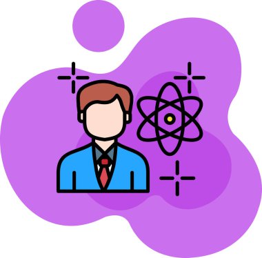 Atom simgesi olan bir iş adamı