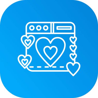 Aşk ikonunda beyaz çizgi kalp mavi arka planda izole edilmiş. Sevgililer günün kutlu olsun. Sevgililer Günü. Mavi daire düğmesi. vektör illüstrasyonu