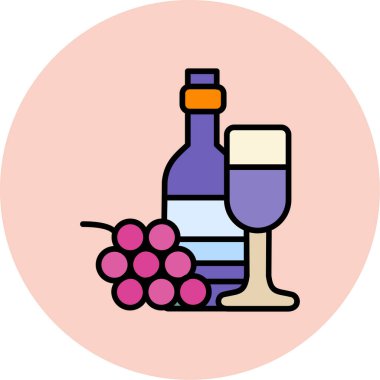 Üzümlü şarap şişesi ve cam vektör çizim tasarımı