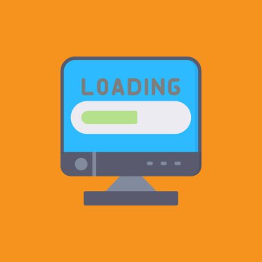 Yükleme işareti olan dizüstü bilgisayar. düz dizayn. vektör illüstrasyonu