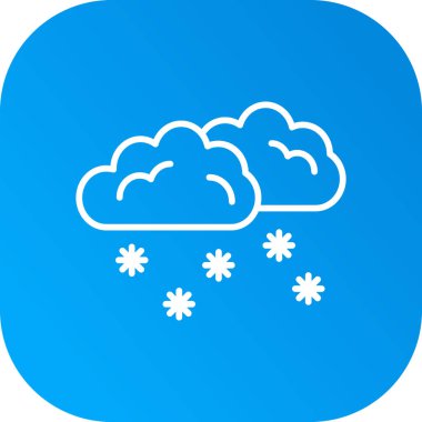 Kar ikonuna sahip beyaz bulut uzun gölge arkaplanı ile izole edilmiş. Kar taneli bulut. Tek kış ikonu. Kar tabelası. Mavi daire düğmesi. vektör