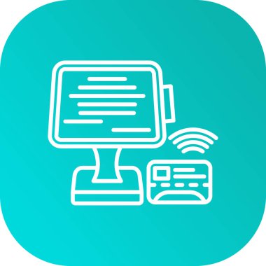 Uzun gölgeli beyaz çizgi akıllı televizyon simgesi. Televizyon tabelası. Yeşil daire düğmesi. vektör