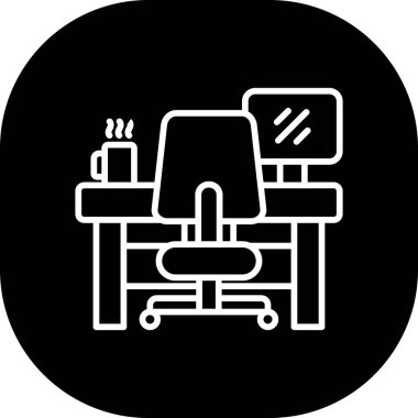 Hastanede dizüstü bilgisayarı ve bir fincan kahve ikonu olan bir adamın vektör çizimi.