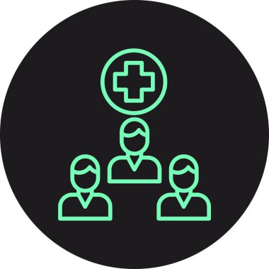 Tıbbi ekip vektör ikonu. biçim düz yuvarlak sembol, eko yeşil renk, yuvarlak açılar, beyaz arkaplan.