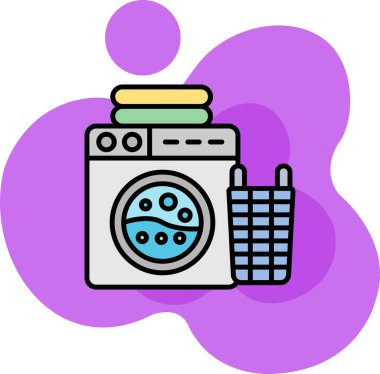 Çamaşır ikonu. anahat çamaşır makinesi vektör rengi düz izole