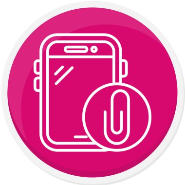 Uzun gölge arkaplan ile izole kalp ikonu ile beyaz çizgi akıllı saat. Akıllı bir cihazla izle. Pembe daire düğmesi. vektör.