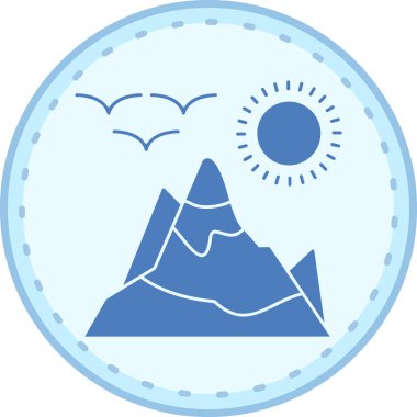 Dağ ve güneş ikonunun vektör illüstrasyonu