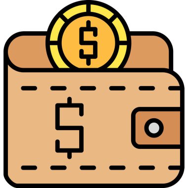 Para çantası ikonu. Taslak para çantası vektör rengi düz izole