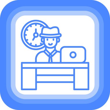 Adam dizüstü bilgisayar ikonu ile çalışıyor. Dizüstü bilgisayar vektör simgesinde çalışan ana hatlı adam düz izole edilmiş