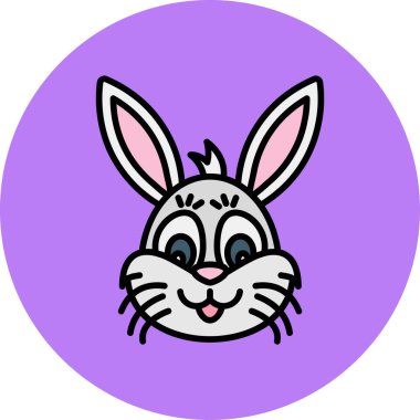 Büyük yuvarlak gözlü sevimli tavşan kafası, renkli vektör çizimi