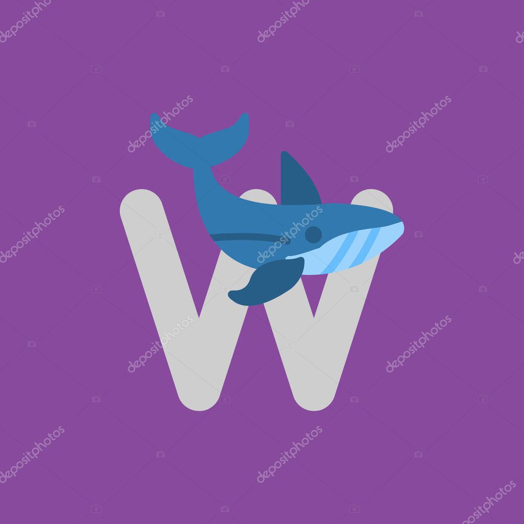 Letter w logo design with whale shark icon.