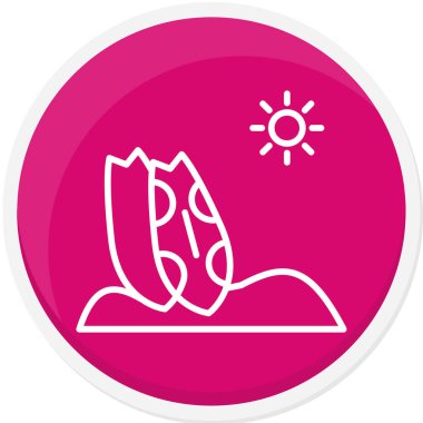 Güneş ikonundaki beyaz güneş uzun gölge arkaplanı ile izole edilmiş. Pembe daire düğmesi. vektör illüstrasyonu