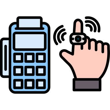 Ödeme terminali vektör çizimi tasarımı ile el ve cep telefonu