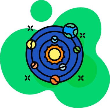 Beyaz arkaplanda izole edilmiş düz biçimdeki uzay gezegen simgesi