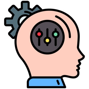 Beynin içinde dişli bir kafa, beyne bağlı renk simgesi