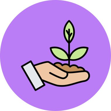 Yeşil bir bitkiyi tutan bir elin vektör çizimi