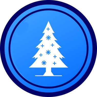 Noel ağacı ikonu mavisi. Vektör çizimi izole edildi. Dairenin içindeki düz simge