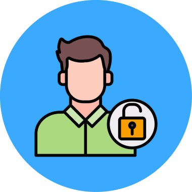 Asma kilit ve anahtar ikon vektör illüstrasyonuna sahip adam