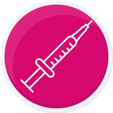 Şırınga vektör simgesi. biçim düz yuvarlak sembol, pembe renk, yuvarlak açılar, beyaz arkaplan