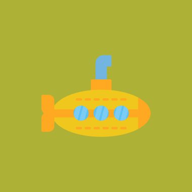 Düz stil denizaltı ikonu mavi arkaplanda izole edilmiş. taşıyıcı sembolü illüstrasyonu