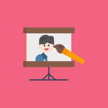 Mikrofon ve sopa kullanan bir adamın düz dizayn tarzının bir örneği. Mikrofon tutan bir adamın vektör düz çizimi.